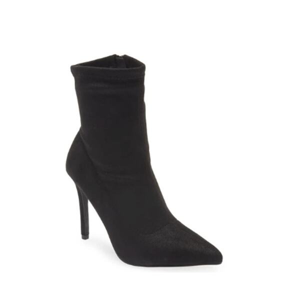 BP Braylee Pointed Toe Bootie 11 Black Shimmer NWOT Sock Ankle Boot Heel Glam - Picture 1 of 7